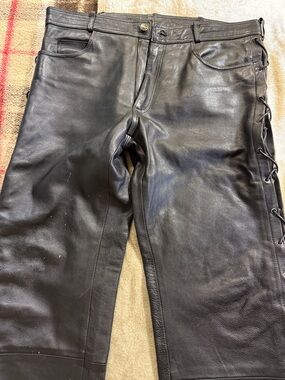 Men's Black Leather Lace-Side Riding Pants